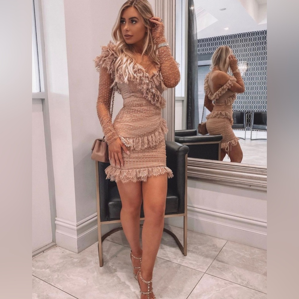 NWT HOUSE OF CB Sorrel Tulle Asymmetric Minidress in Blush. Size S - Picture 12 of 15